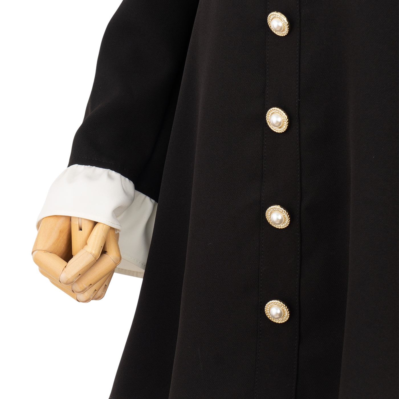 Elegant Black & White Dress with Pearl Buttons