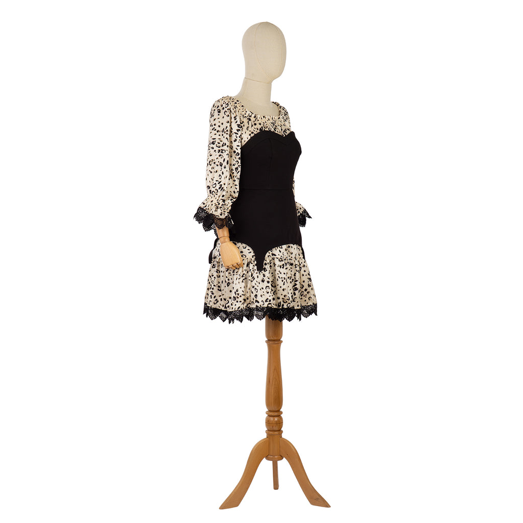 Dress with Contrast Corset and Leopard Print