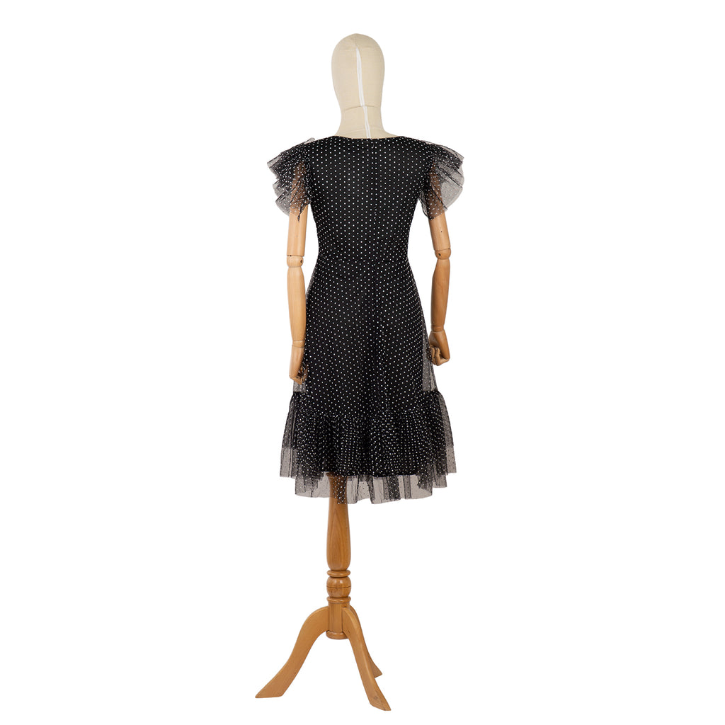 Polka Dot Dress with Puffy Sleeves and Ruffle Hem