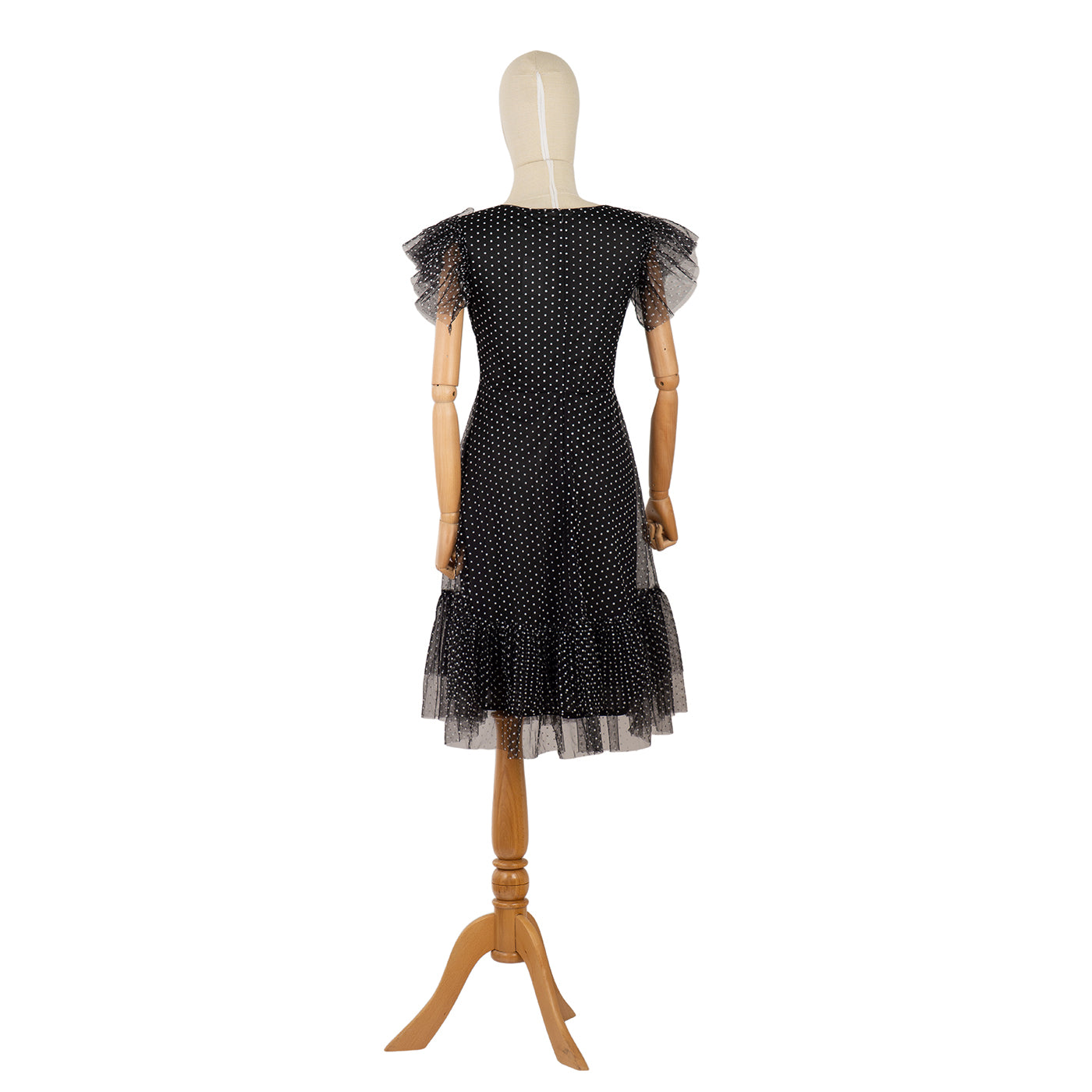 Polka Dot Dress with Puffy Sleeves and Ruffle Hem