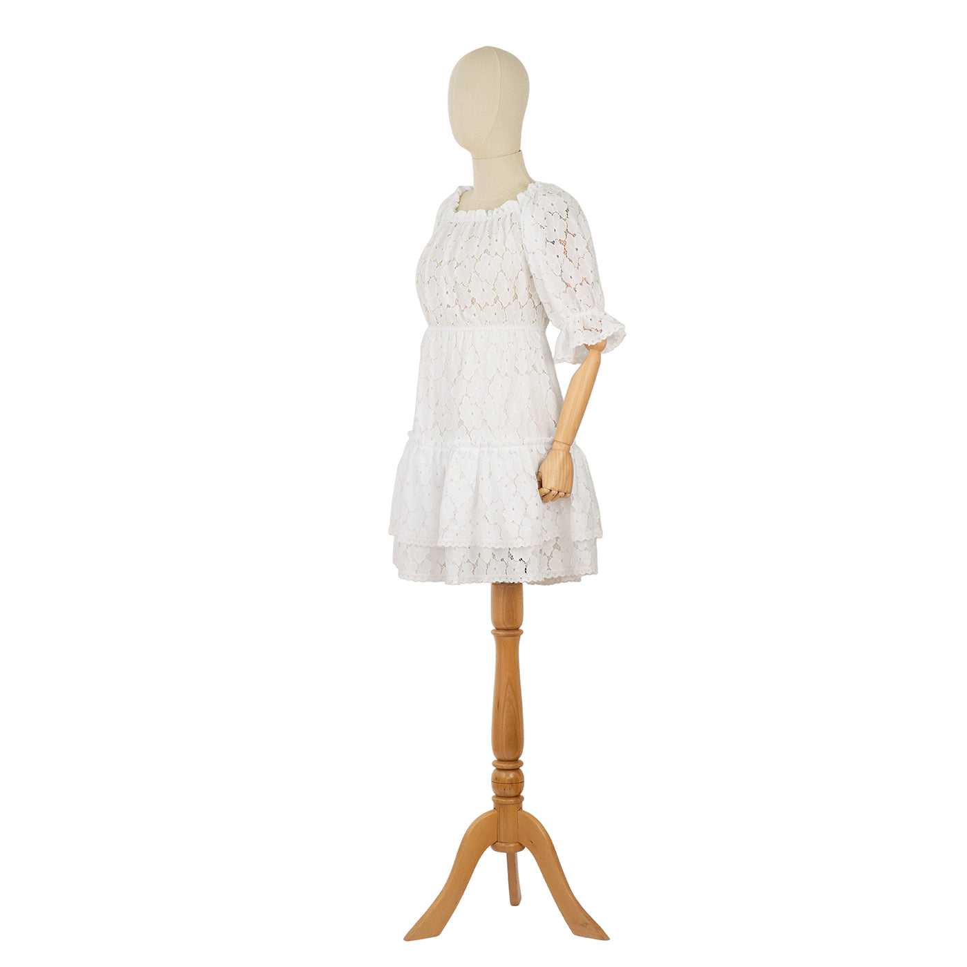 White Lace Dress with Puff Sleeves