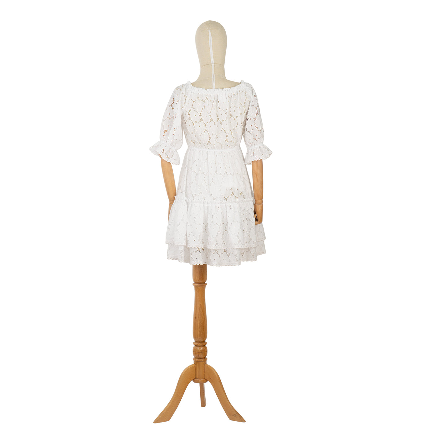 White Lace Dress with Puff Sleeves