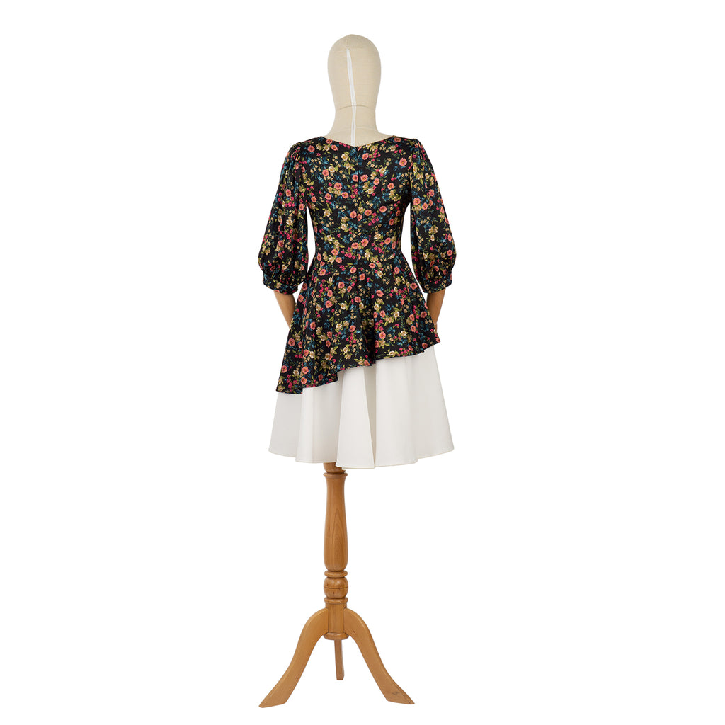 Dress with Floral Top and Asymmetrical Cut