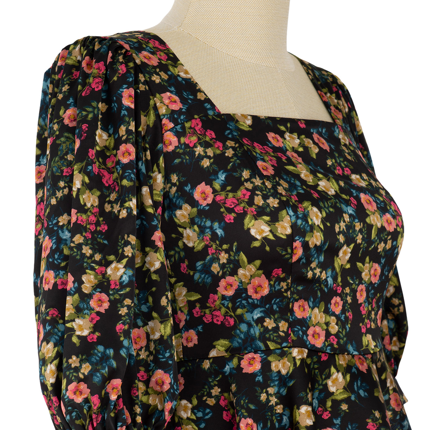 Dress with Floral Top and Asymmetrical Cut