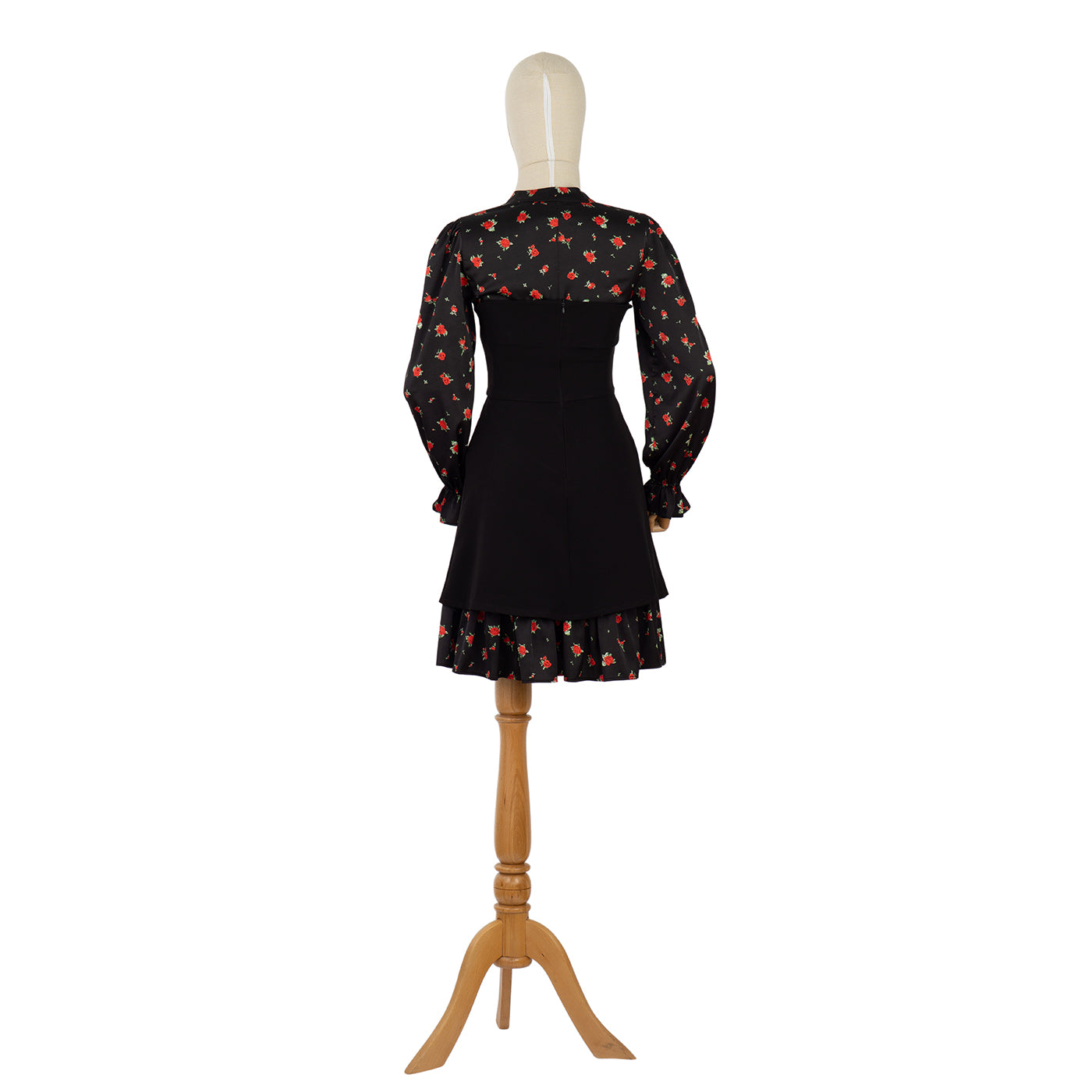Black Dress with Floral Print and Statement Buttons