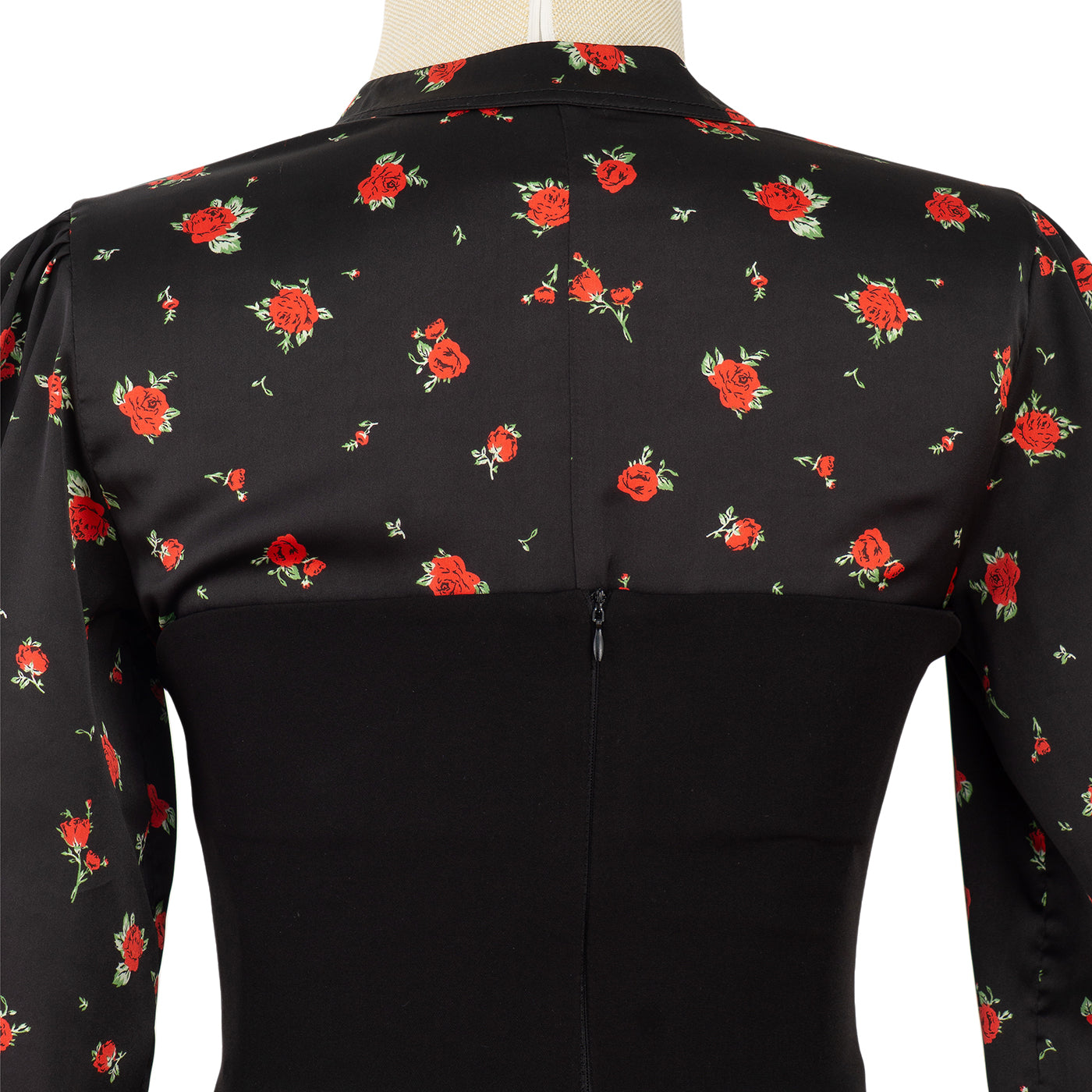 Black Dress with Floral Print and Statement Buttons