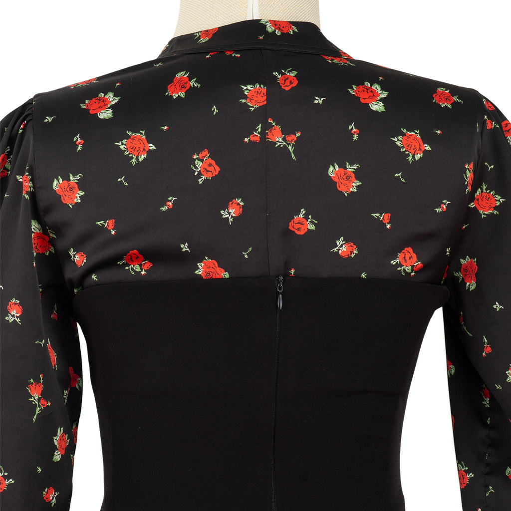 Black Dress with Floral Print and Statement Buttons