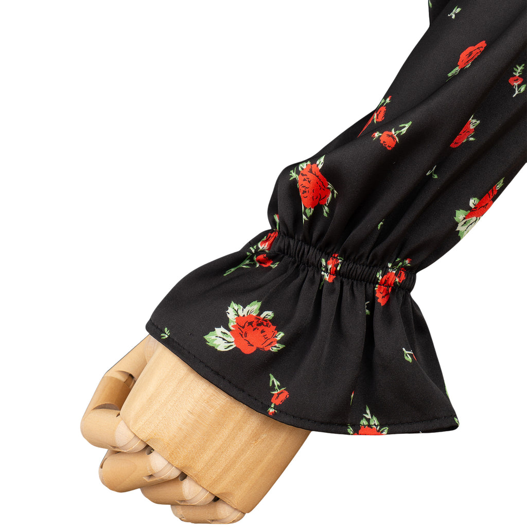 Black Dress with Floral Print and Statement Buttons