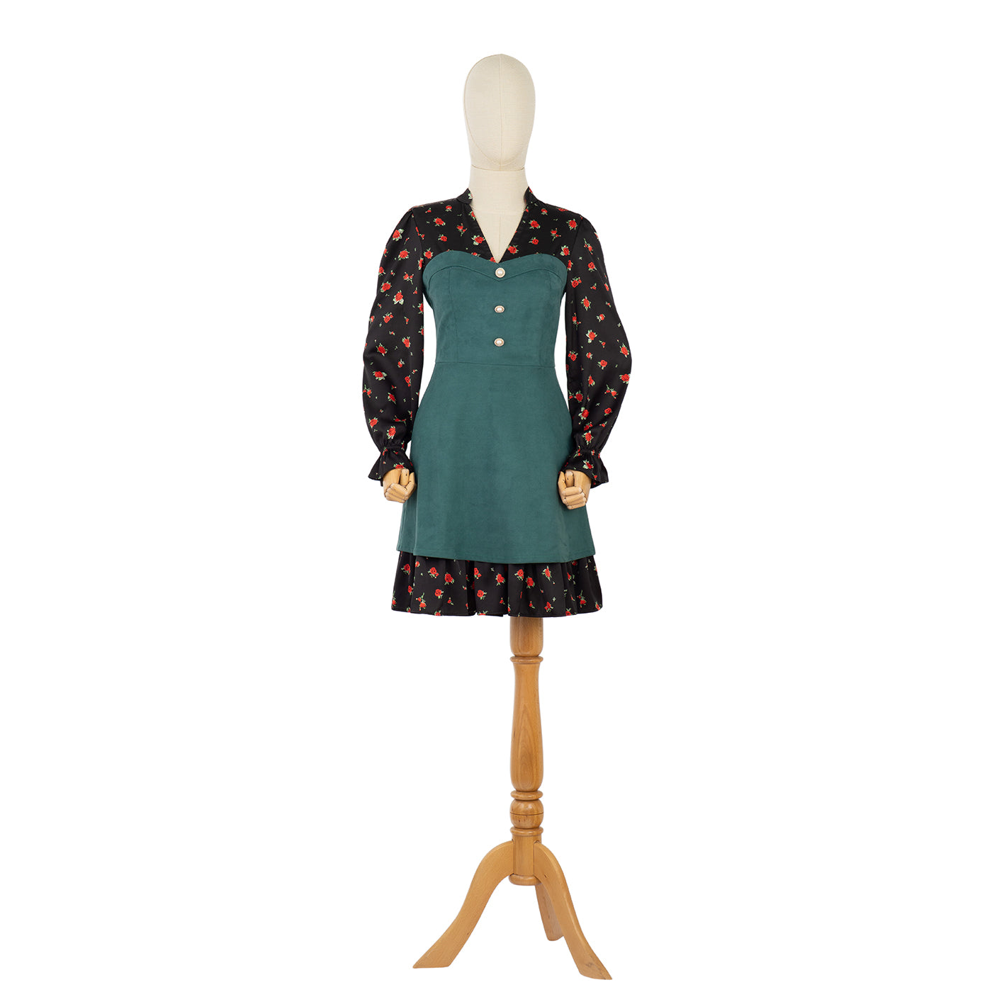 Dress with Green Corset and Floral Sleeves