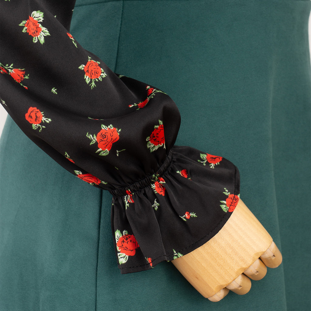 Dress with Green Corset and Floral Sleeves