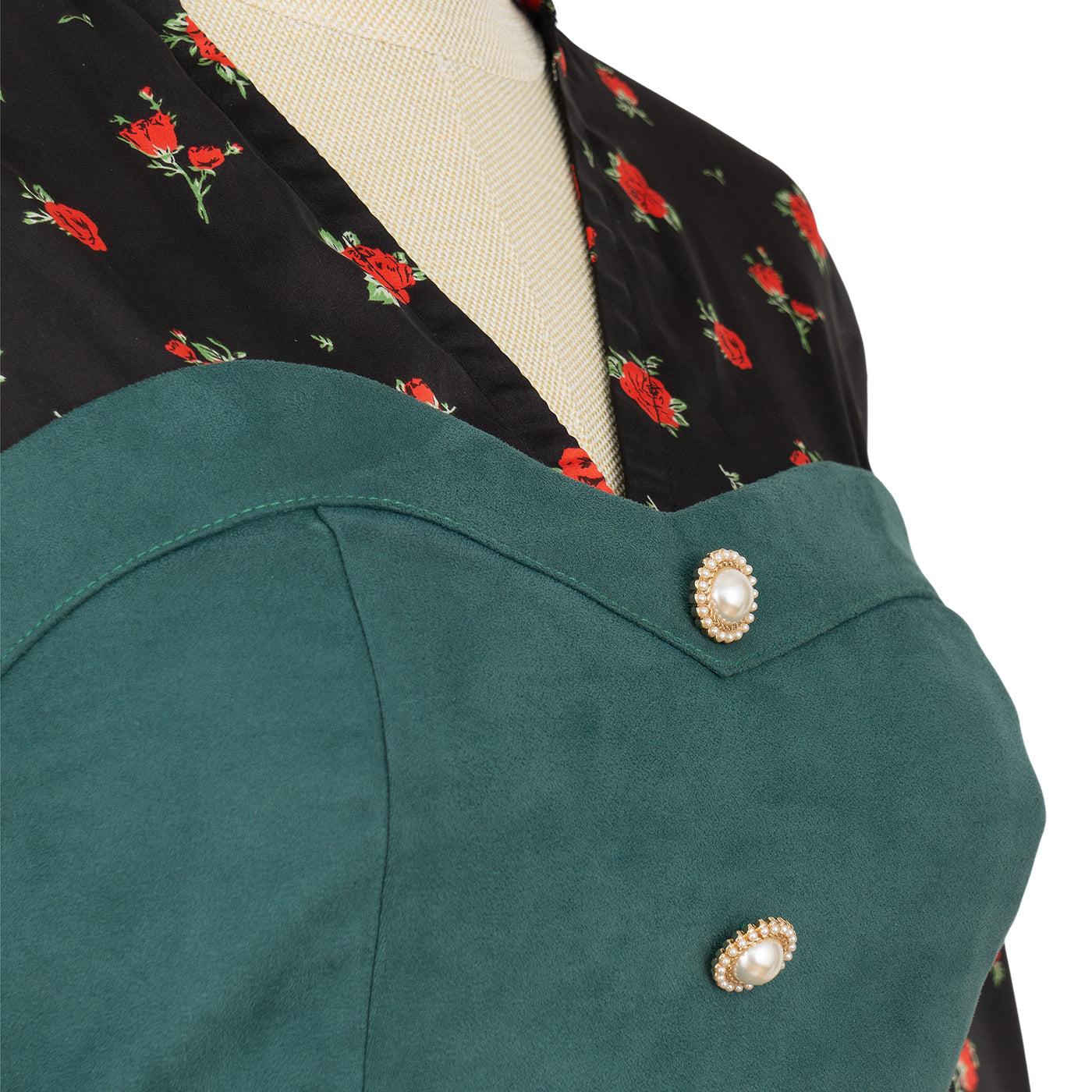 Dress with Green Corset and Floral Sleeves