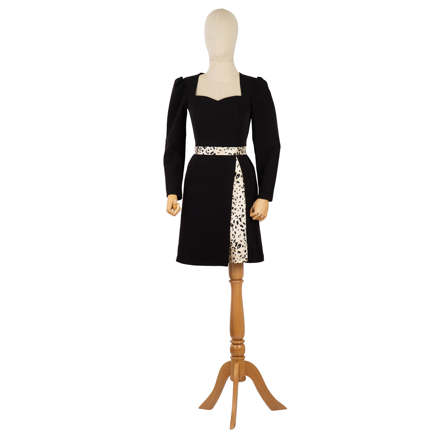 Black Dress with Leopard Accent and Slit