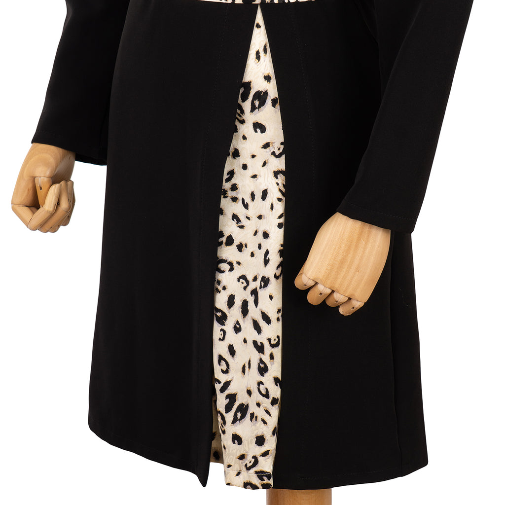 Black Dress with Leopard Accent and Slit