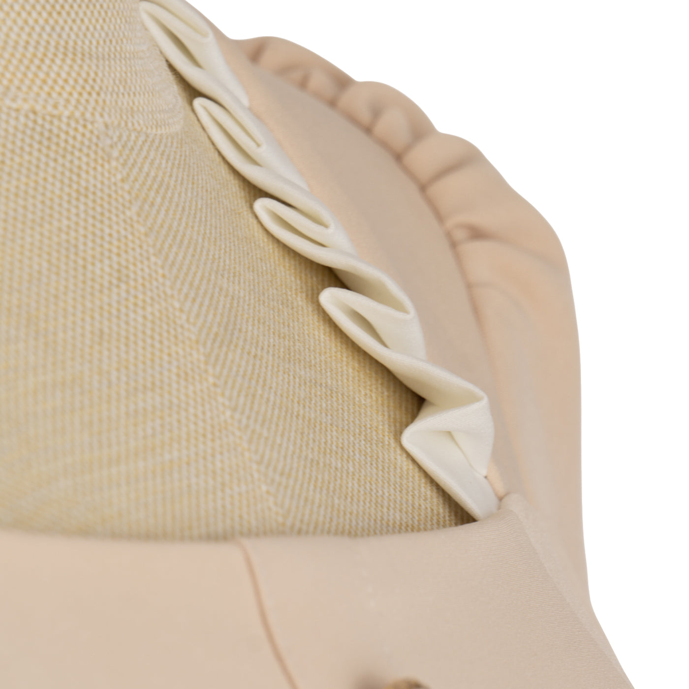 Beige Dress with White Ruffles and Decorative Buttons