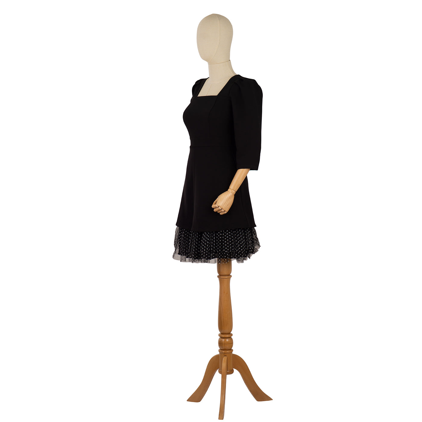 Black Dress with Polka Dot Layered Hem