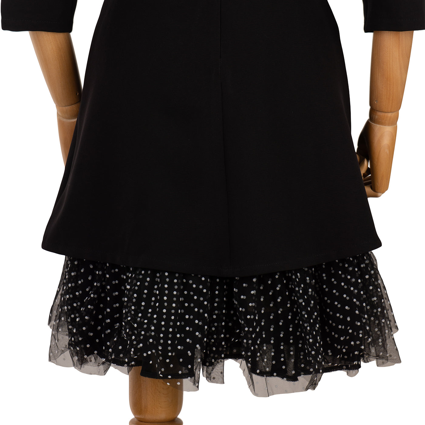 Black Dress with Polka Dot Layered Hem