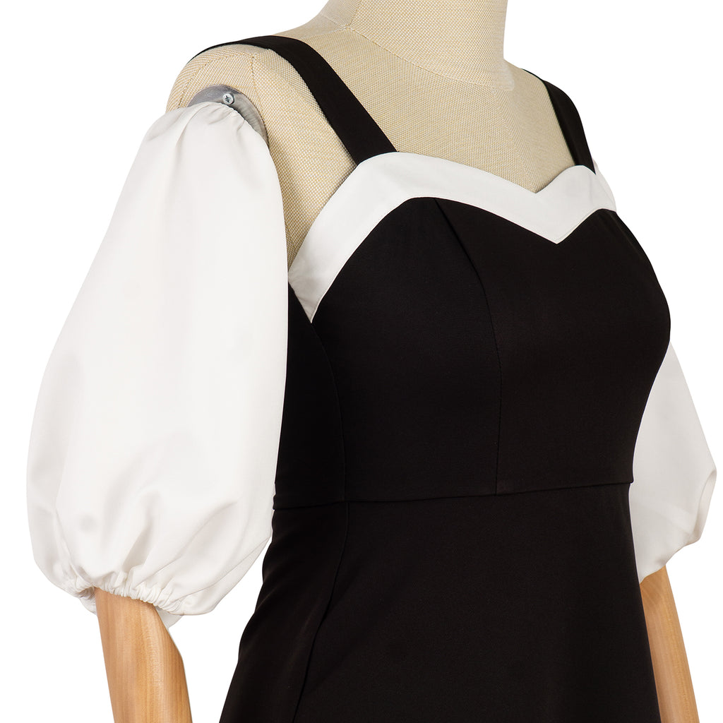 Two-Tone Dress with Puff Sleeves
