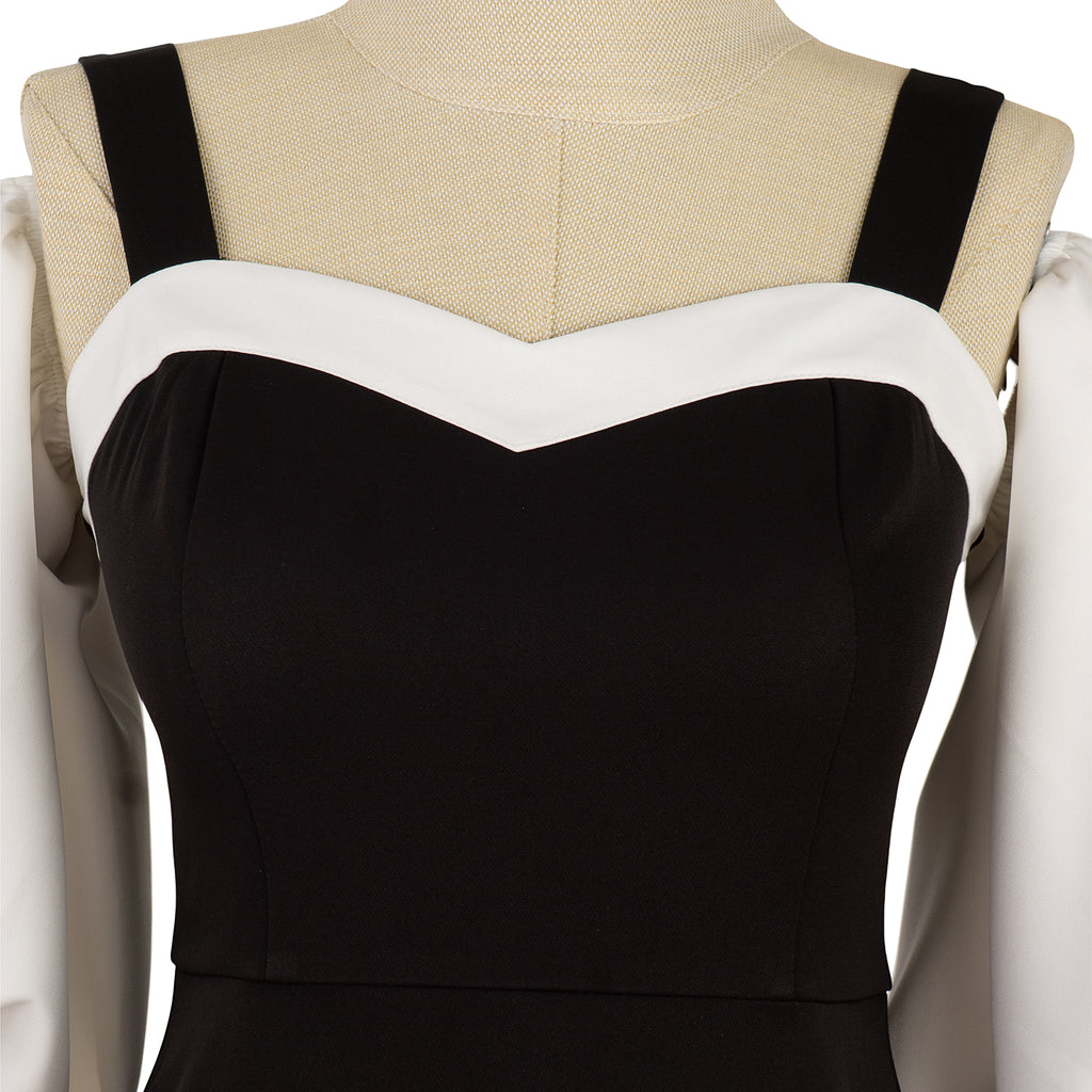 Two-Tone Dress with Puff Sleeves