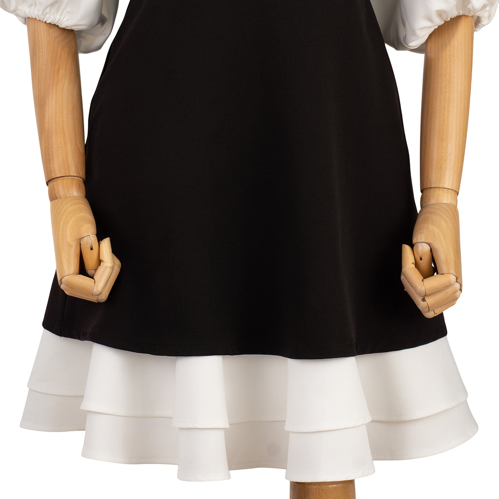 Two-Tone Dress with Puff Sleeves