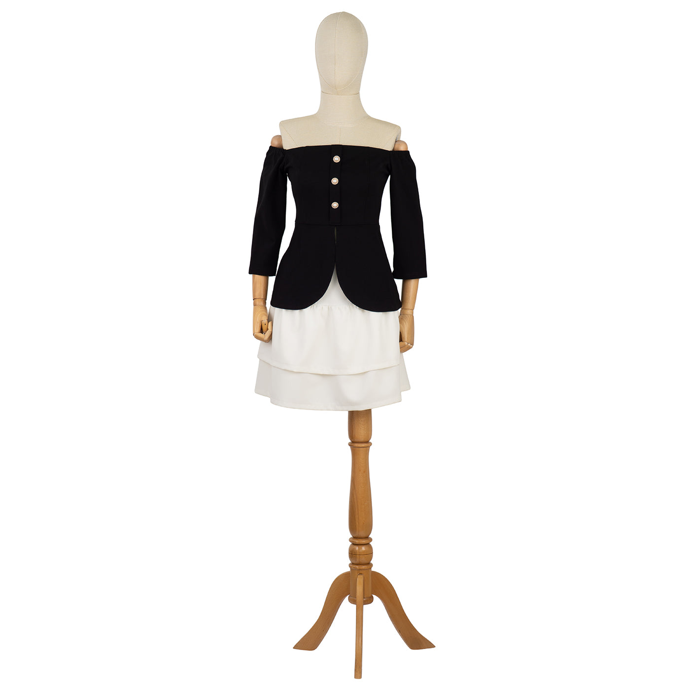 Off-Shoulder Dress with Contrast Skirt