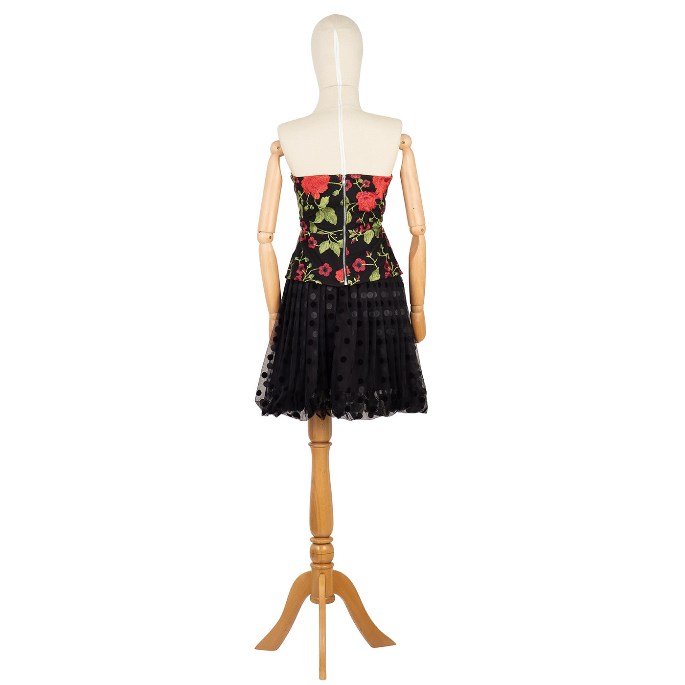 Strapless Bustier Dress with Floral Print and Full Skirt