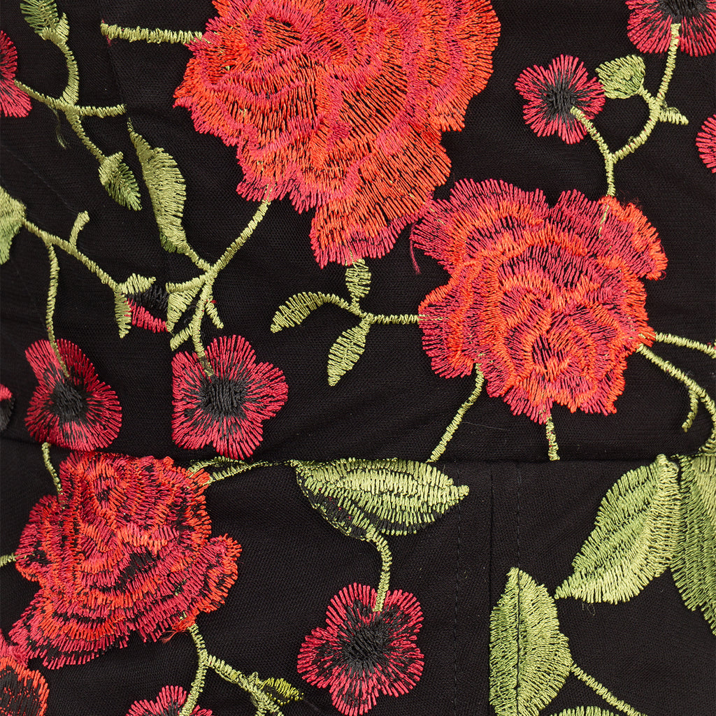 Strapless Bustier Dress with Floral Print and Full Skirt