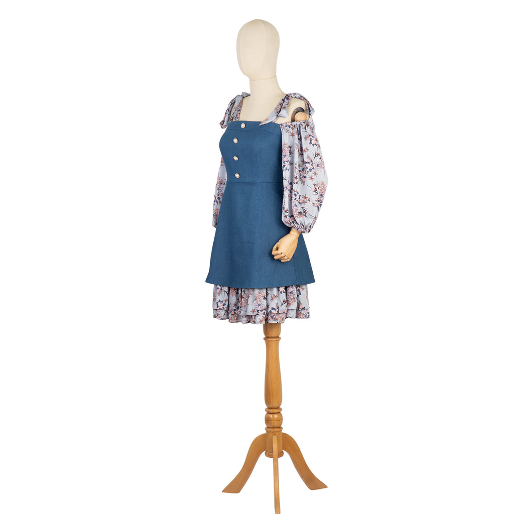 Off-Shoulder Dress with Floral Inserts