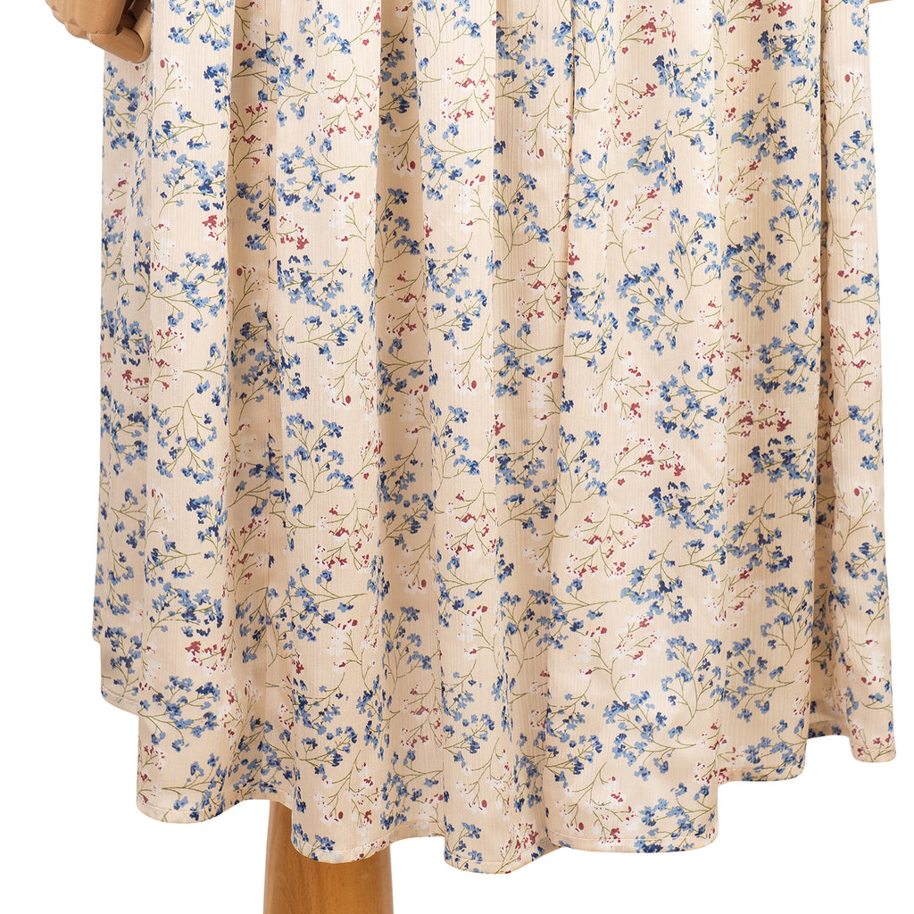 Summer Dress with Floral Print and Puff Sleeves