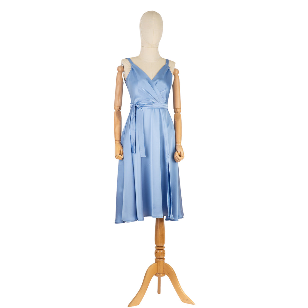Light Blue Satin Wrap Dress with Straps