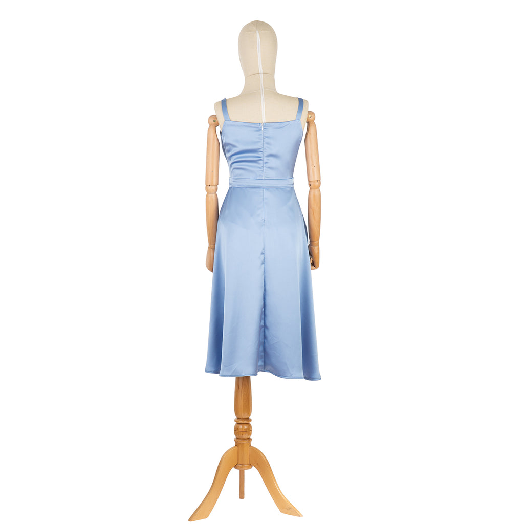 Light Blue Satin Wrap Dress with Straps