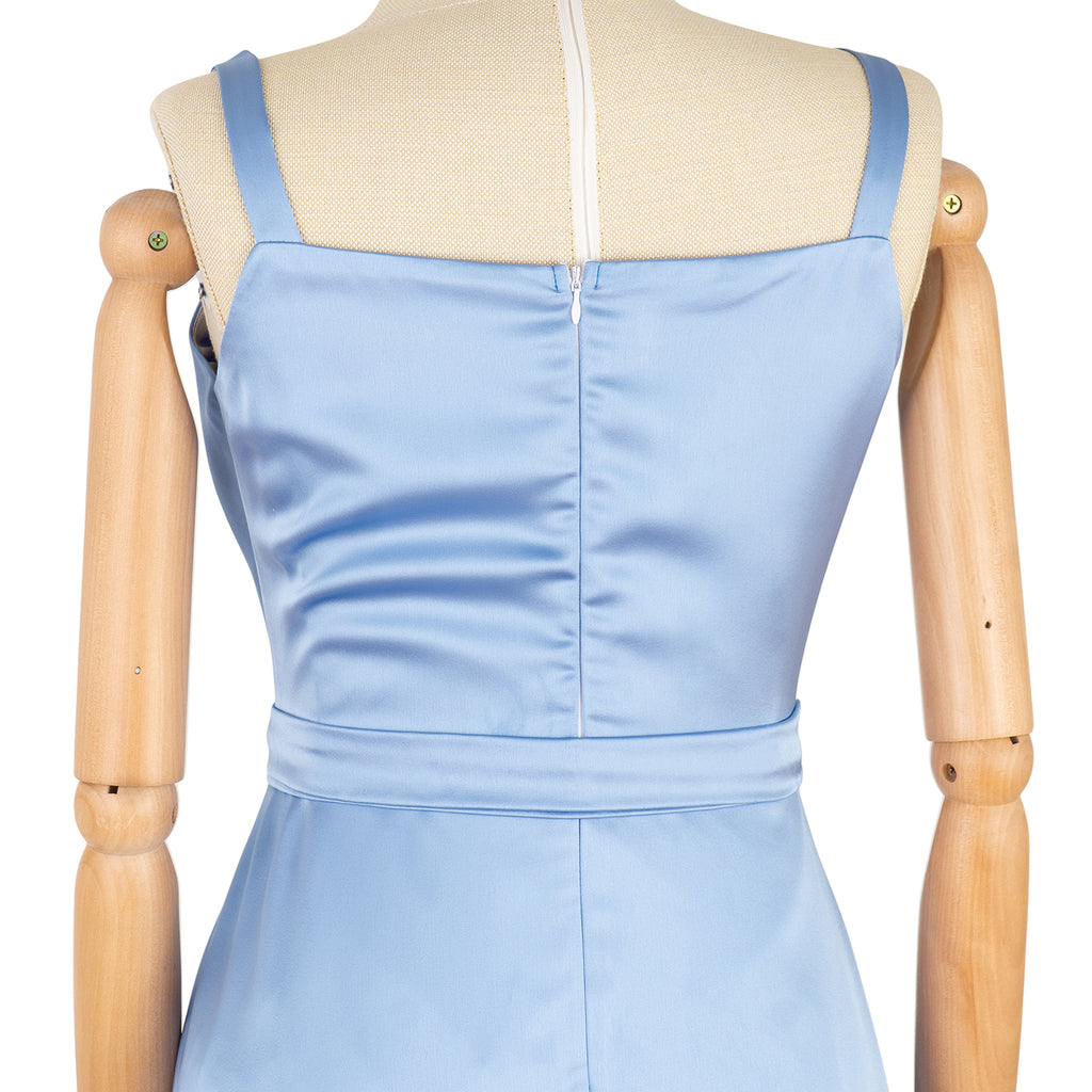 Light Blue Satin Wrap Dress with Straps