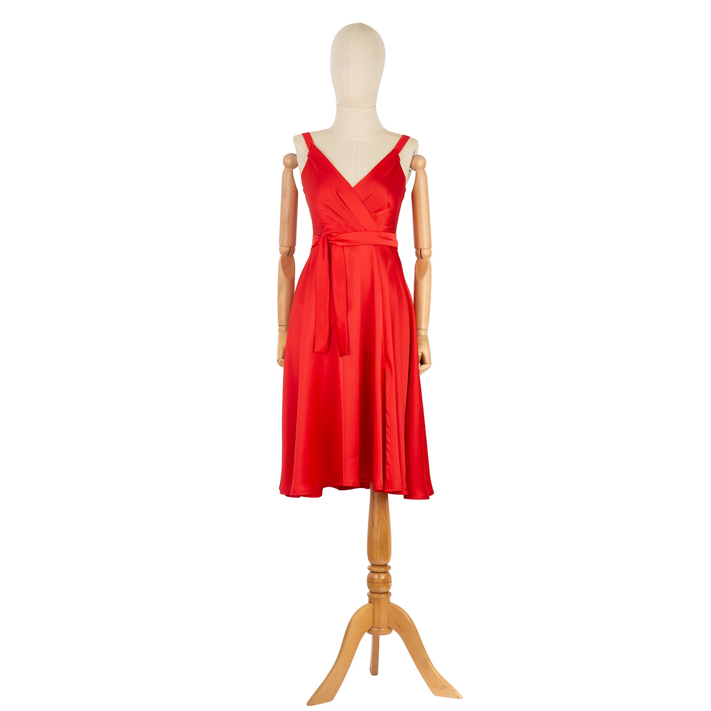 Red Satin Wrap Dress with Straps