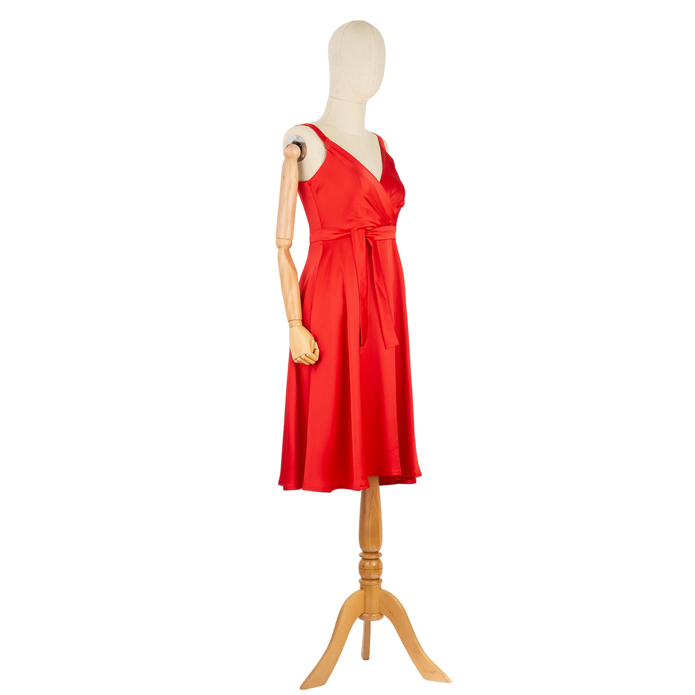 Red Satin Wrap Dress with Straps