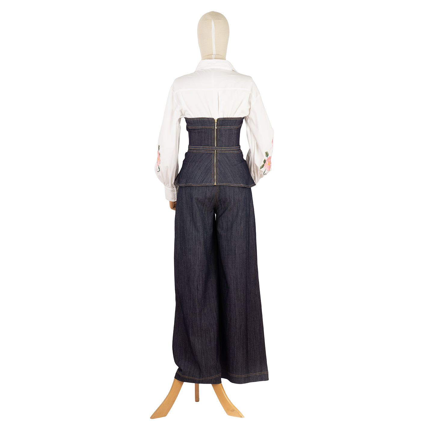 Denim Suit with Corset Top and Embroidery
