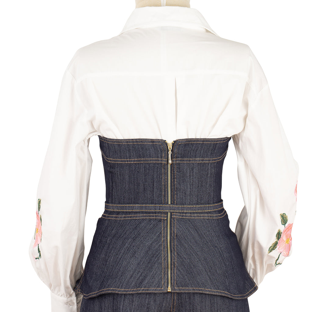 Denim Suit with Corset Top and Embroidery
