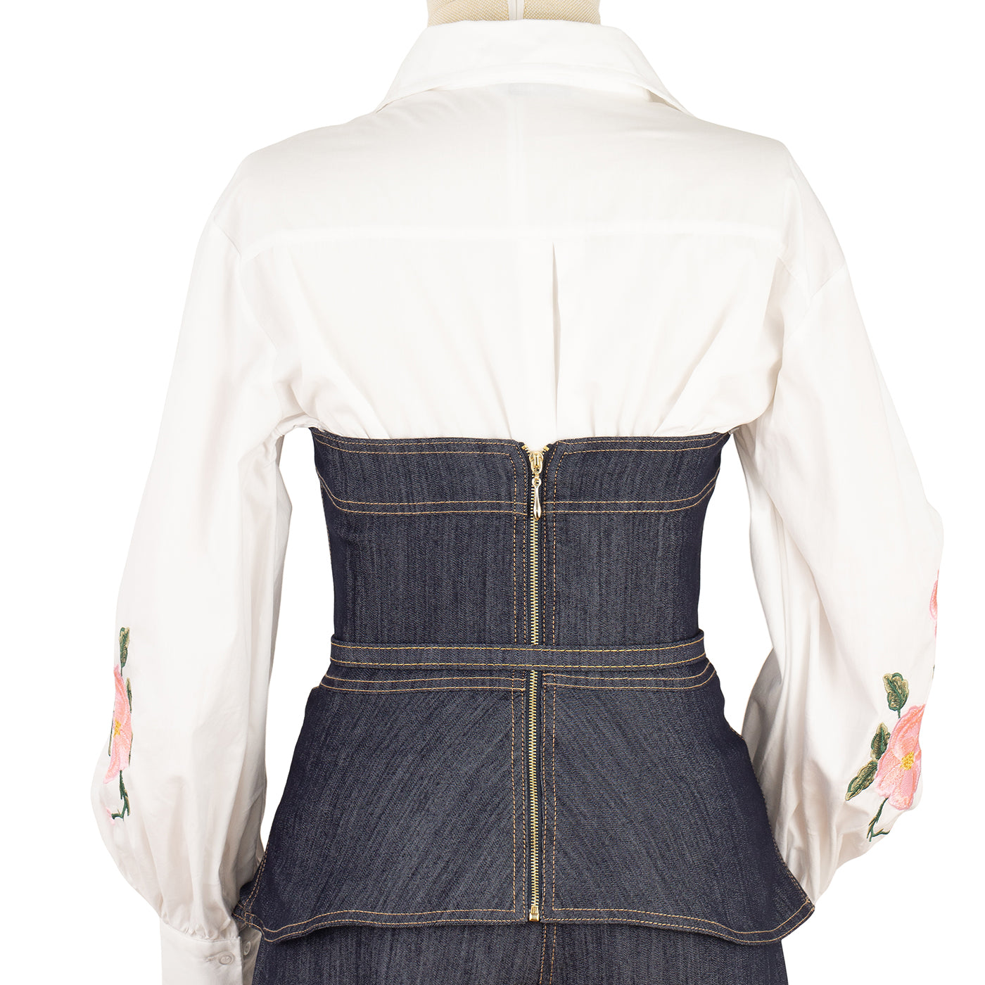 Denim Suit with Corset Top and Embroidery