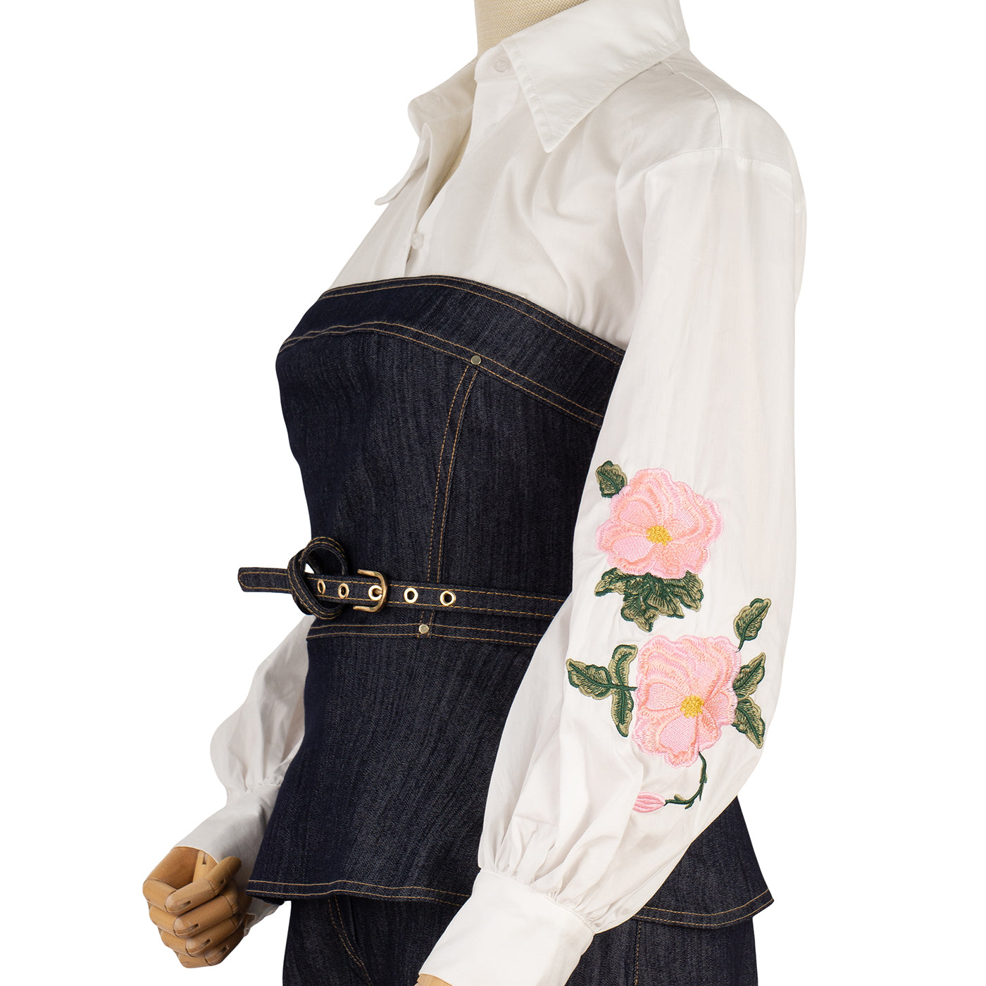 Denim Suit with Corset Top and Embroidery