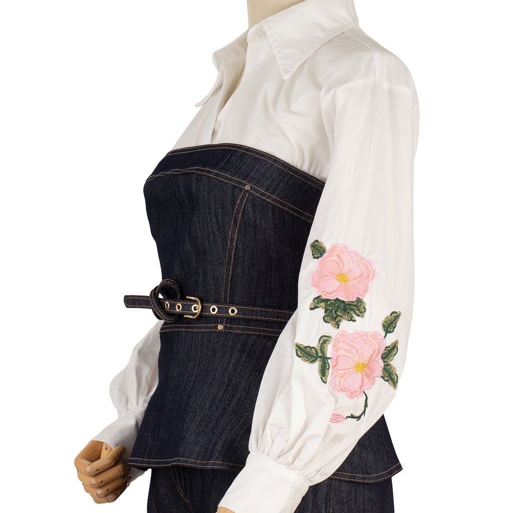 Denim Suit with Corset Top and Embroidery