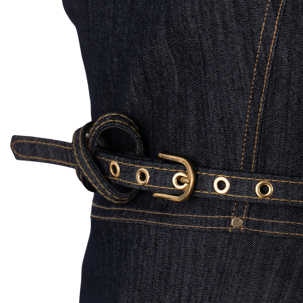 Denim Suit with Corset Top and Embroidery