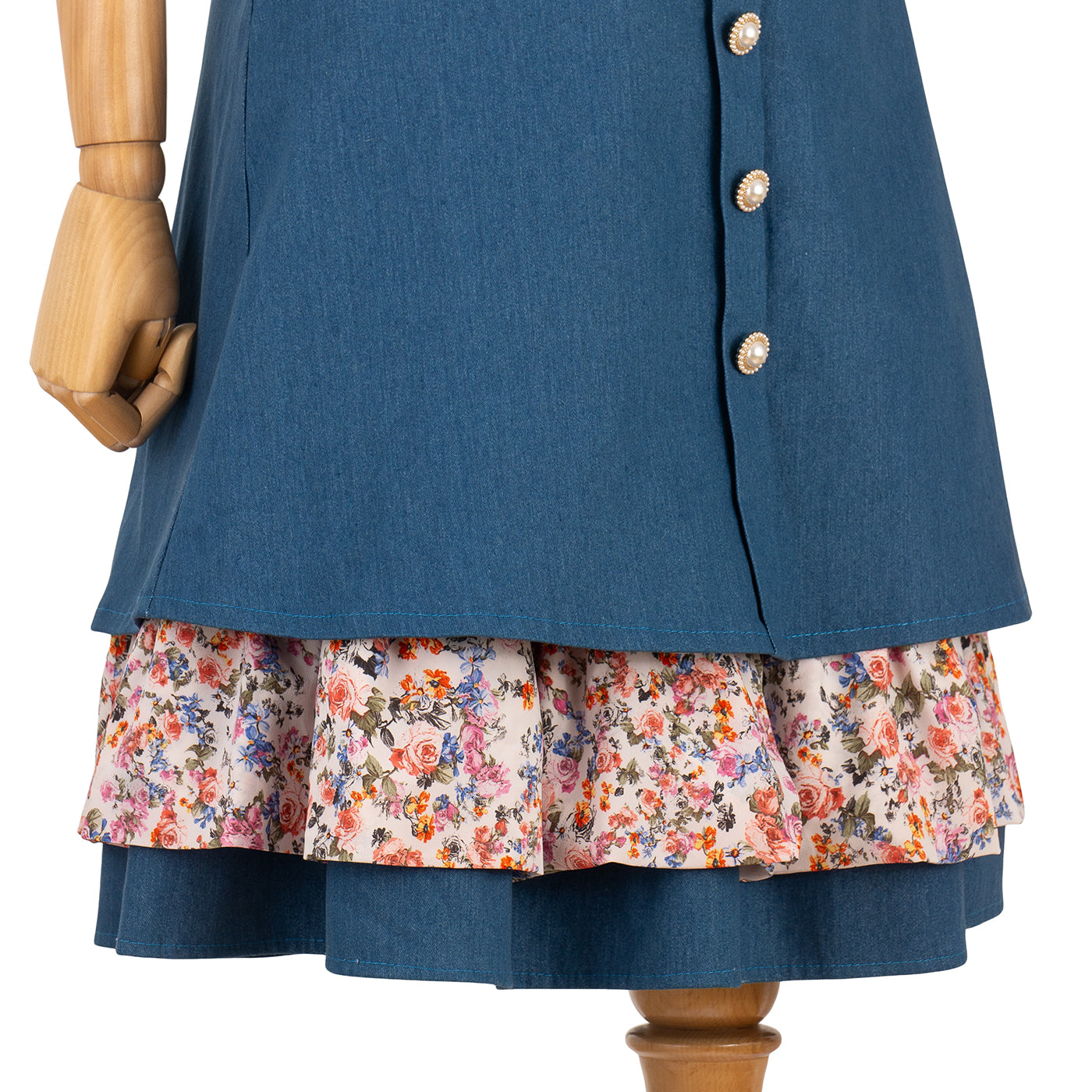 Floral Bodice Dress with Denim Inserts