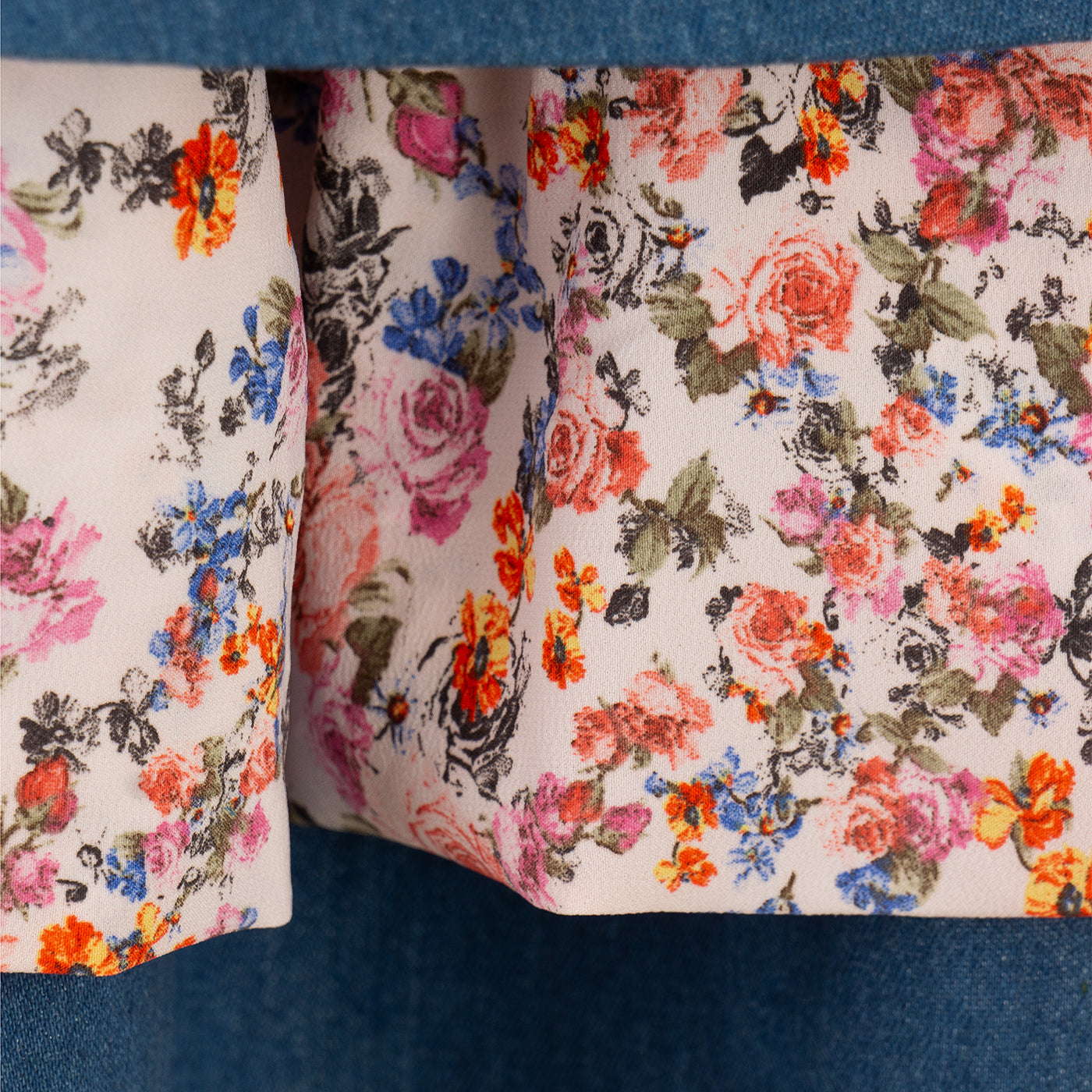 Floral Bodice Dress with Denim Inserts