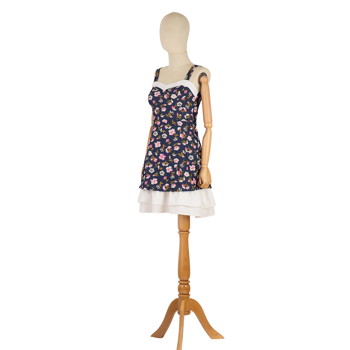 Floral Print Dress with White Ruffle Hem