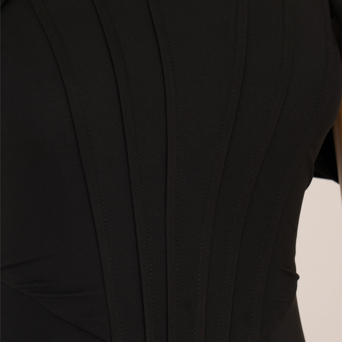 Black Evening Dress with Corset and Feathers