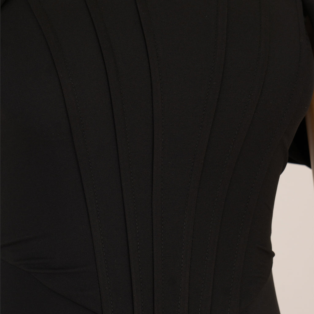 Black Evening Dress with Corset and Feathers