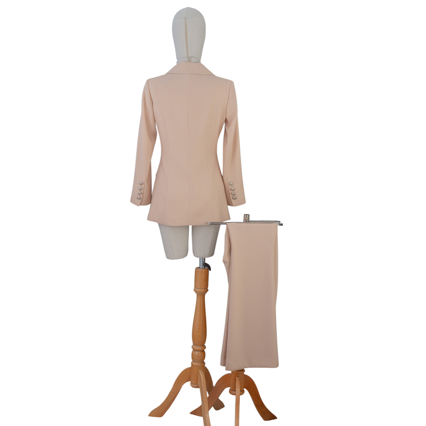 Beige Double-Breasted Suit with Pearl Buttons