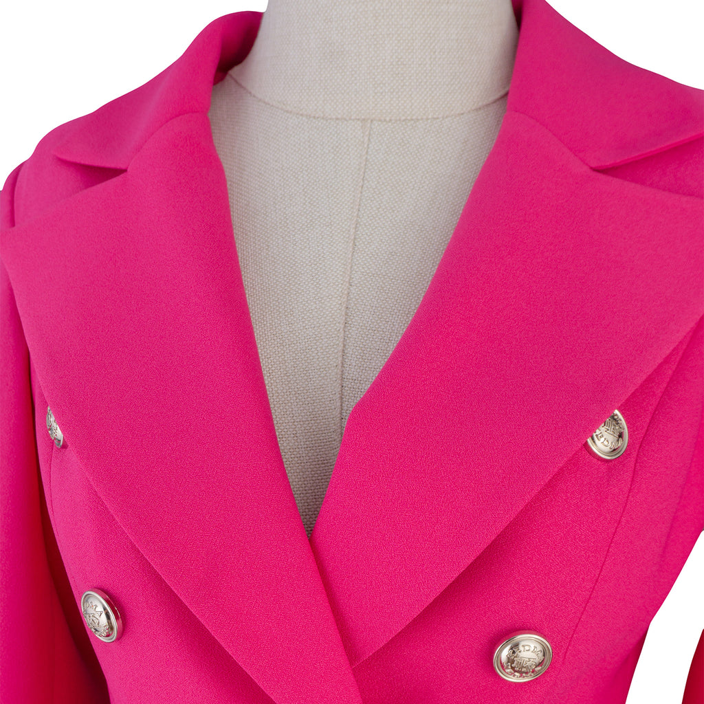 Fuchsia Suit with Pearl Buttons – Bold and Elegant