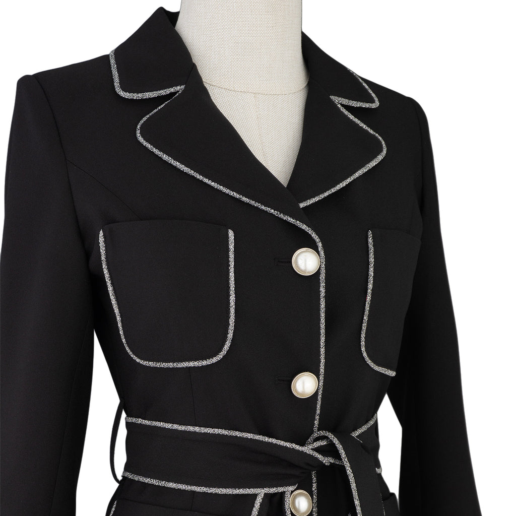 Black Suit with Contrast Trim and Belt – Sharp Elegance for Every Occasion