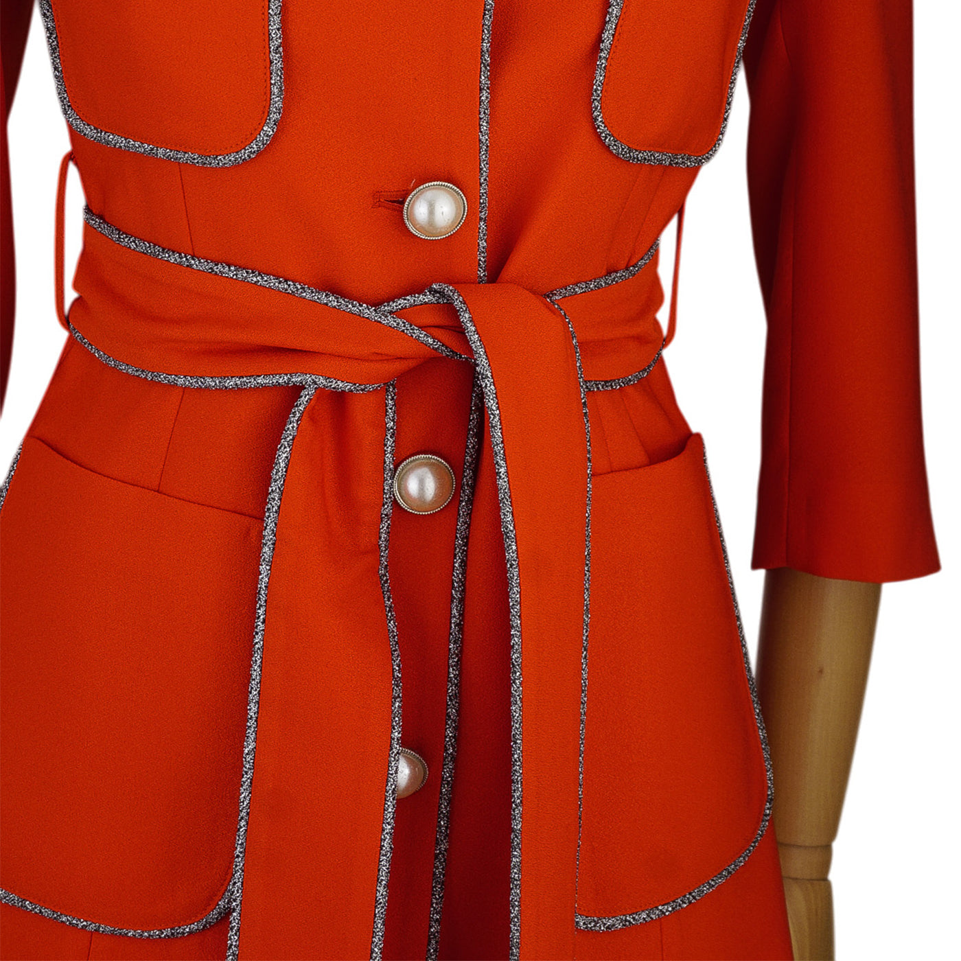 Red Suit with White Trim and Belt – Confident Style in Every Step