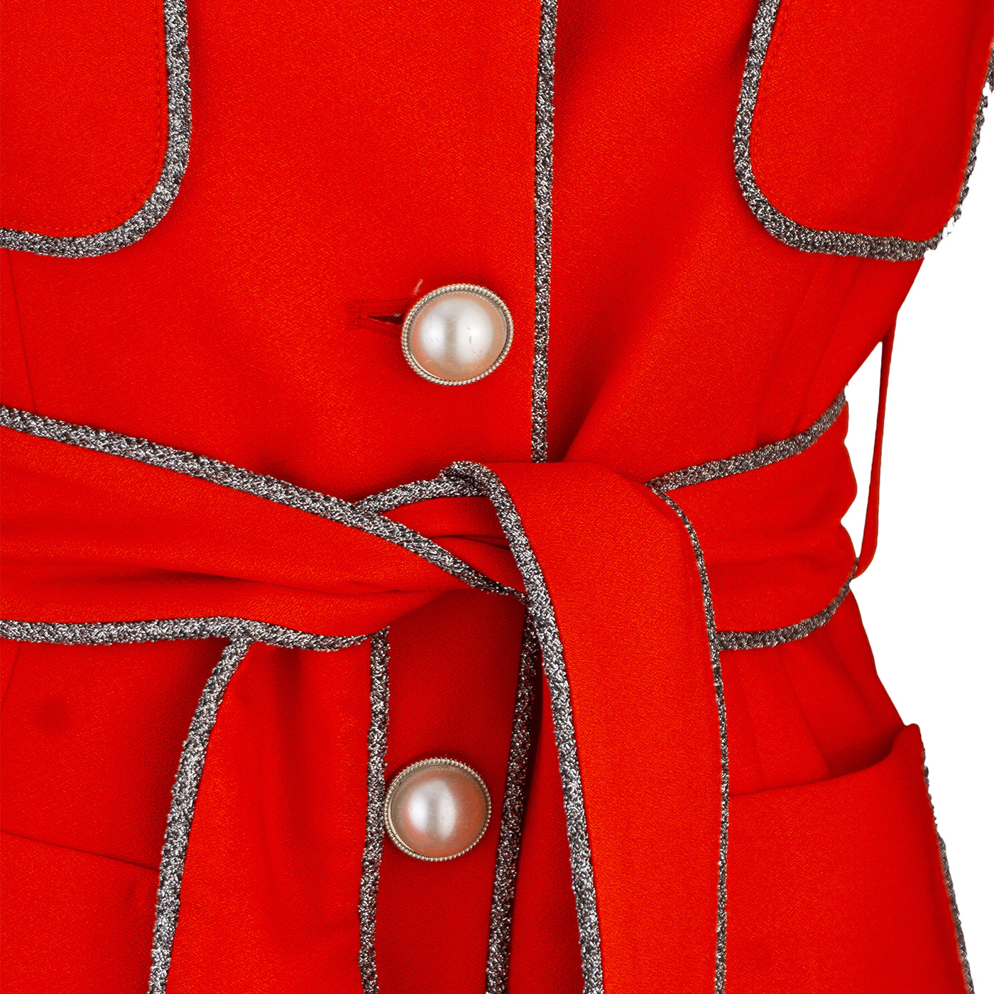 Red Suit with White Trim and Belt – Confident Style in Every Step