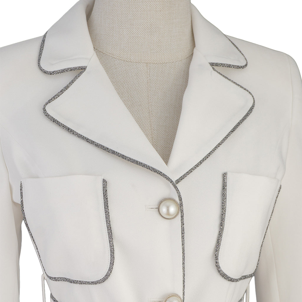 White Suit with Contrast Trim and Belt – Chic Simplicity for Modern Women